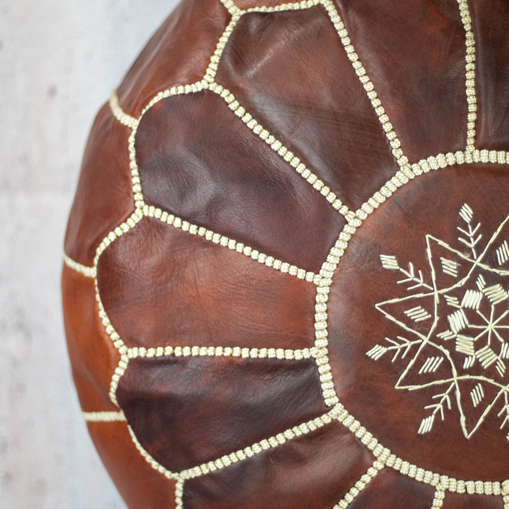 Moroccan Leather Pouffe Chestnut