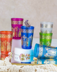 Moroccan Tea Glasses Multi Coloured Frosted Glass Set of 6