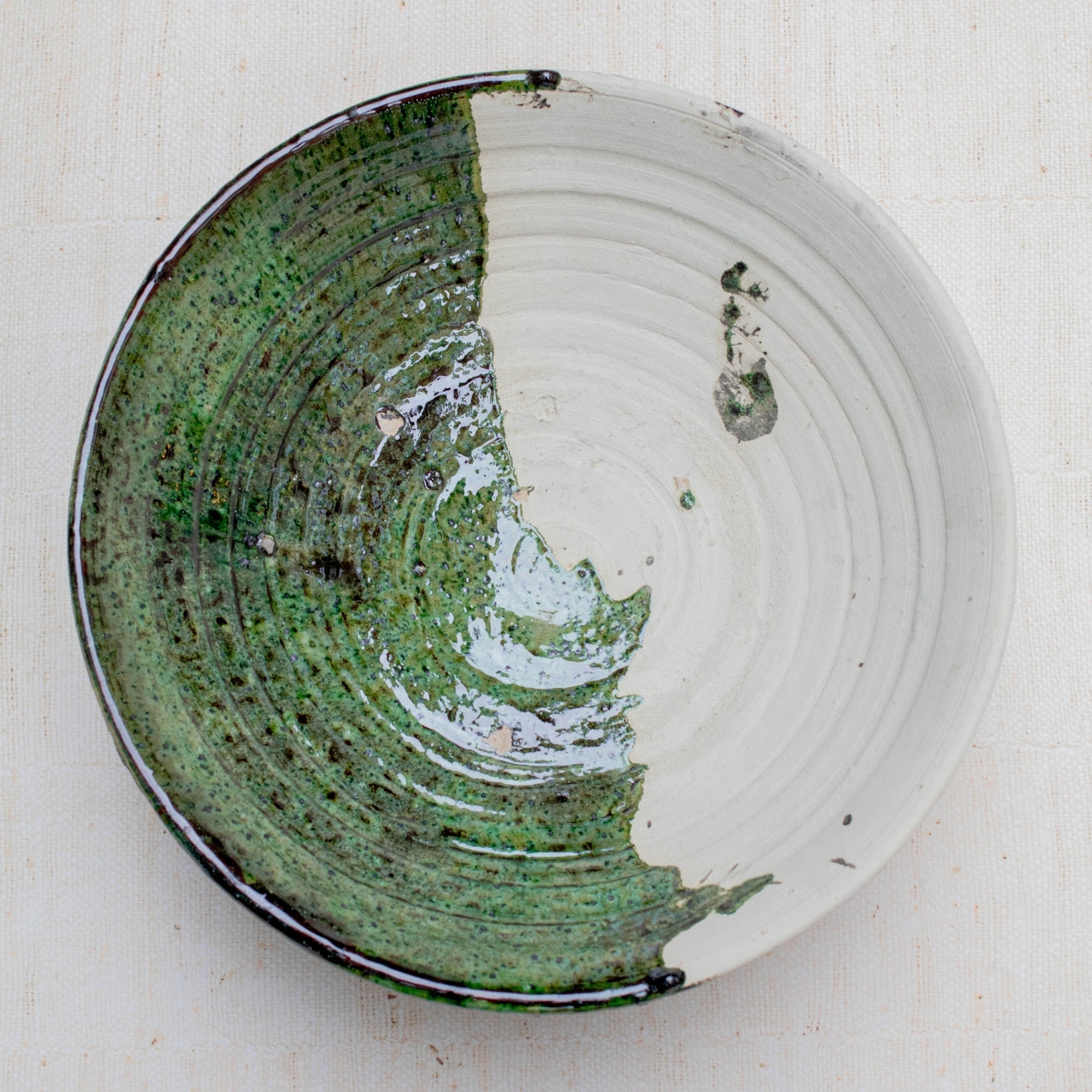 Handmade Tamegroute Half-Glazed Bowl - Green