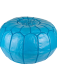 Moroccan Leather Pouffe Aegean Blue