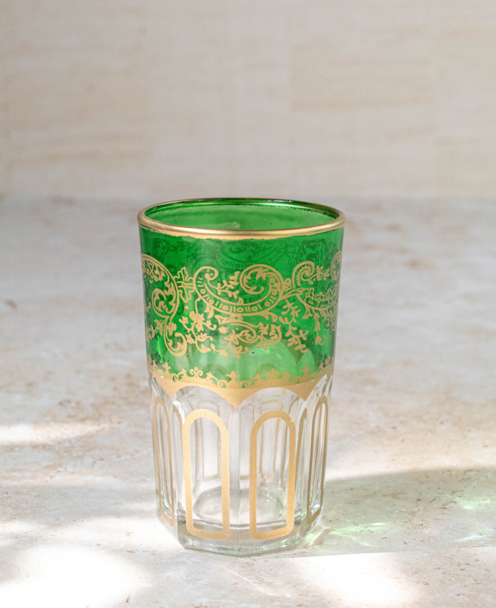 Set of 6 Handcrafted Green Moroccan Tea Glasses