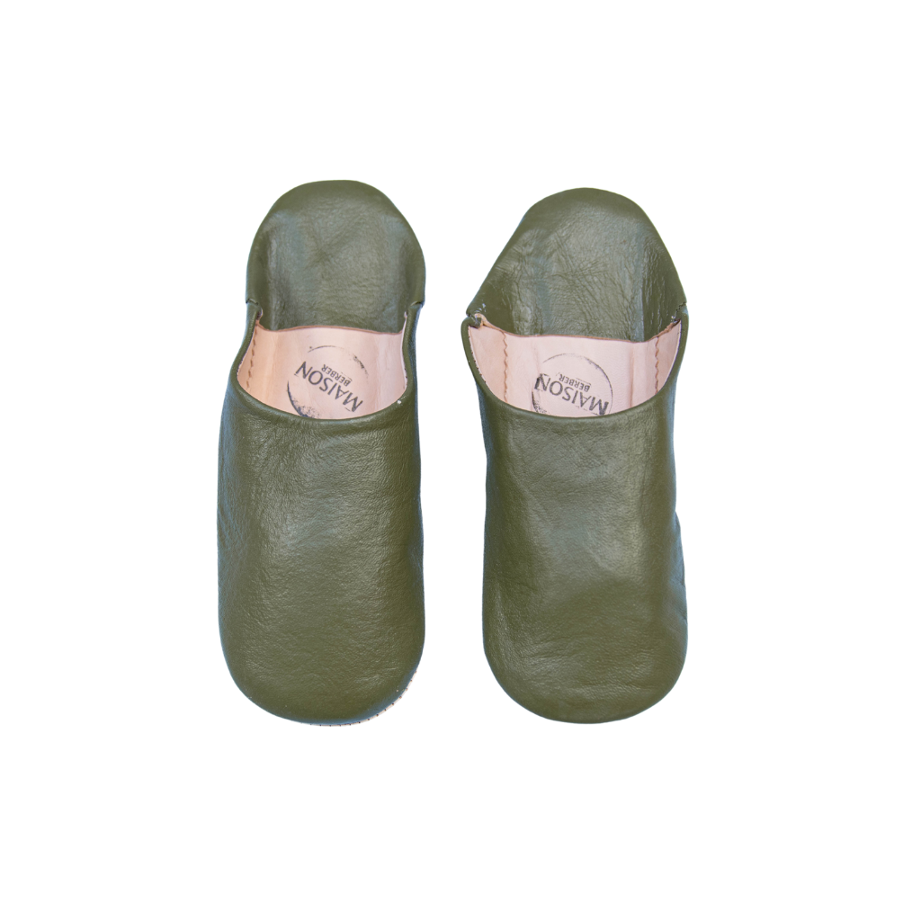 Moroccan Babouche Slippers, Olive