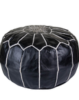 Moroccan Leather Pouffe Back and White