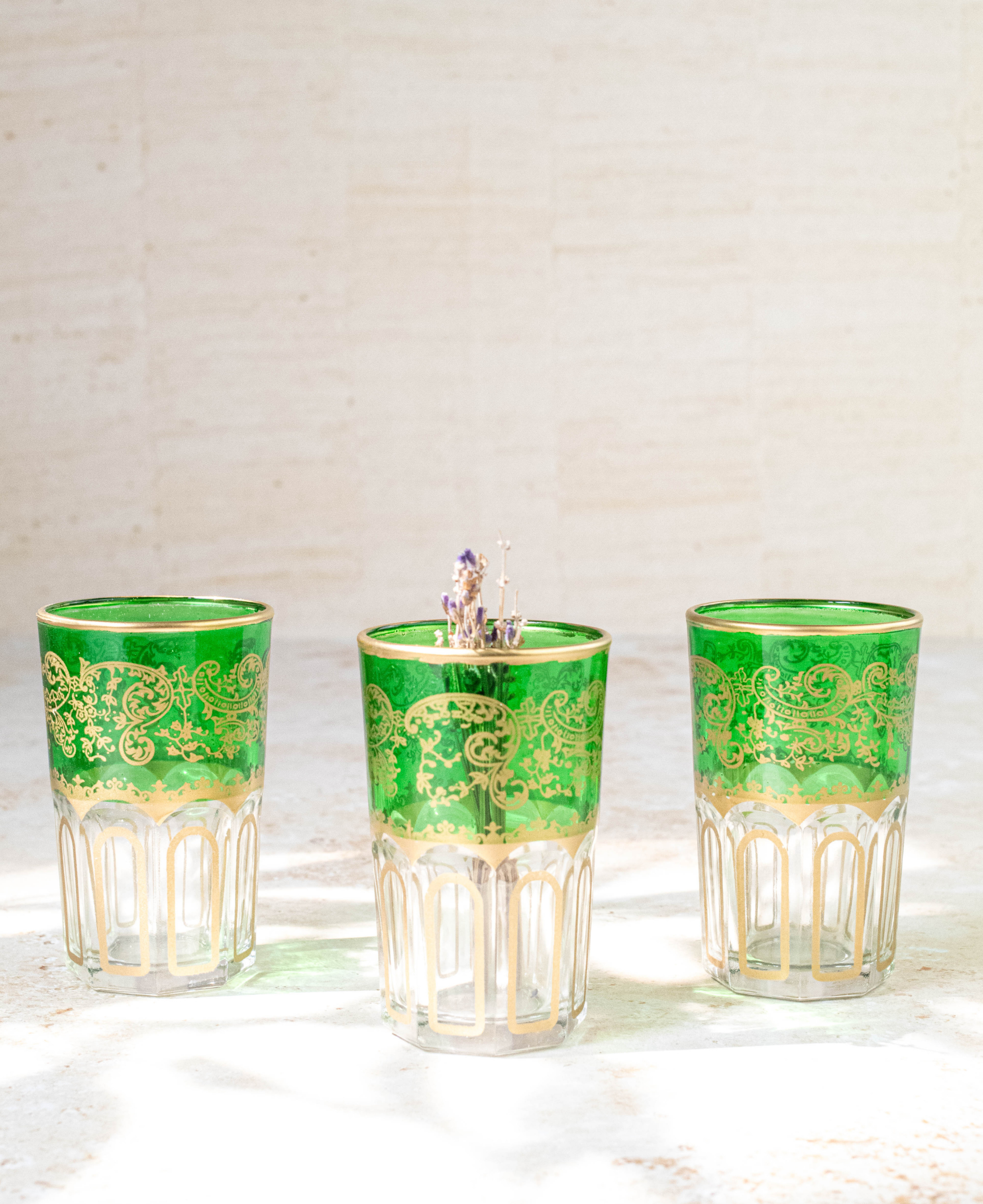 Set of 6 Handcrafted Green Moroccan Tea Glasses