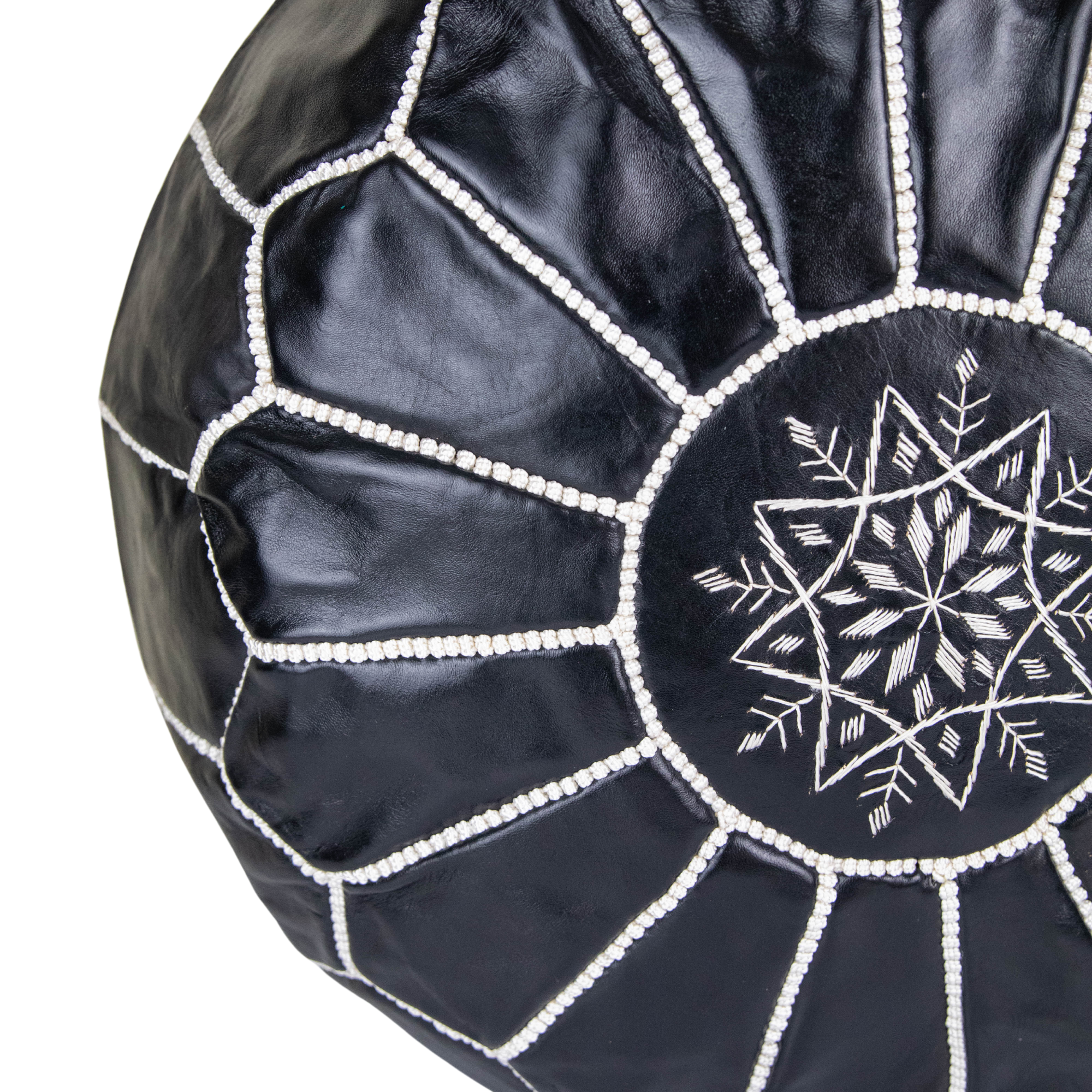 Moroccan Leather Pouffe Back and White