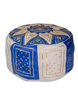 Moroccan Leather Floor Pouffe/Ottoman: Blue