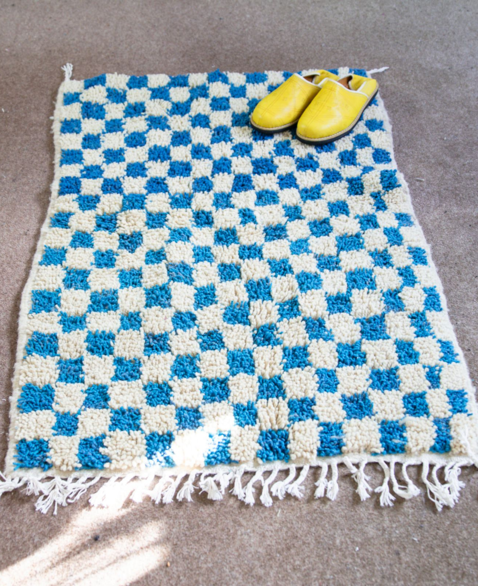 Moroccan Handmade Checkerboard Rug - Checkered Rugs  105cm x 80cm (Beth)