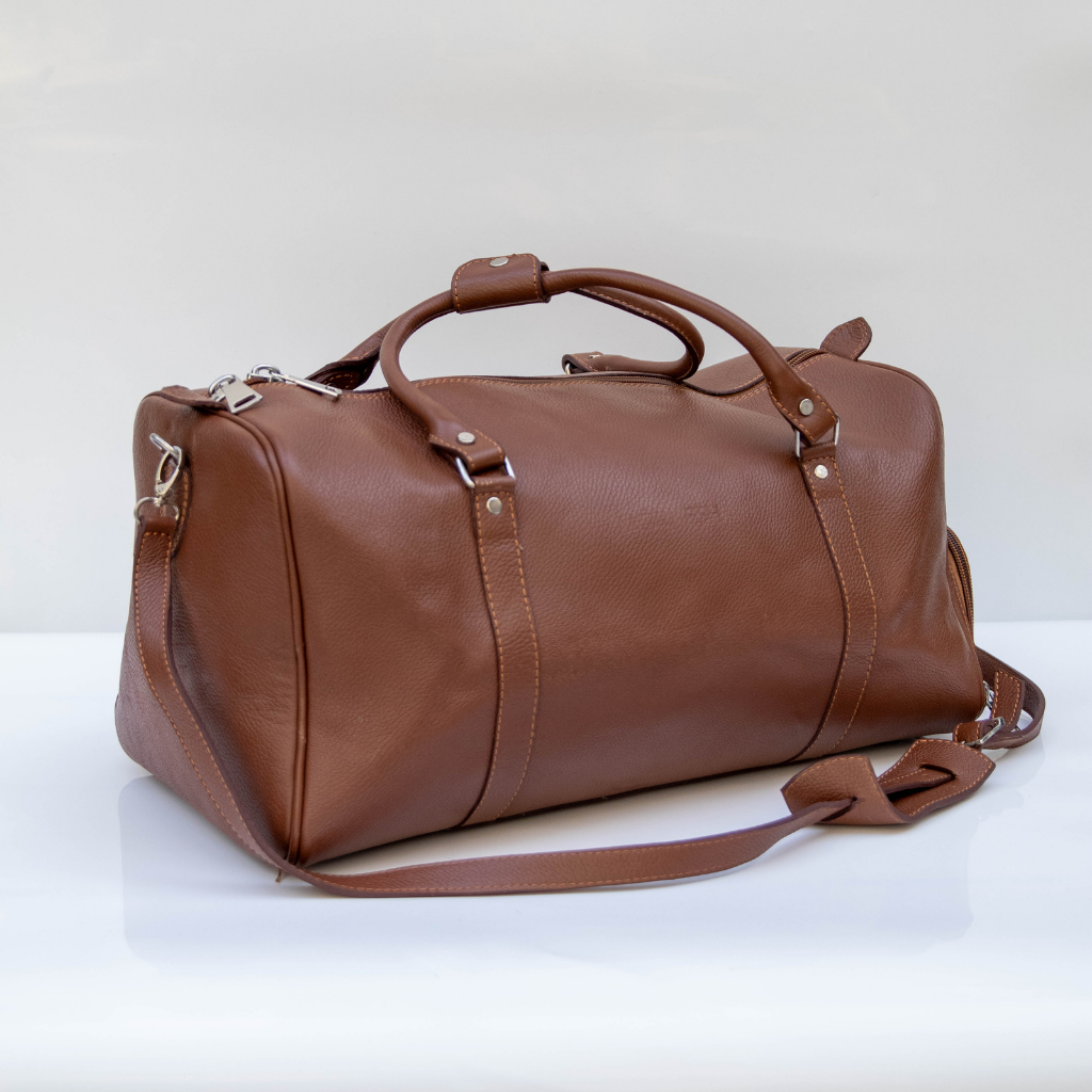 Moroccan Leather Weekend Bag with Shoe Pocket