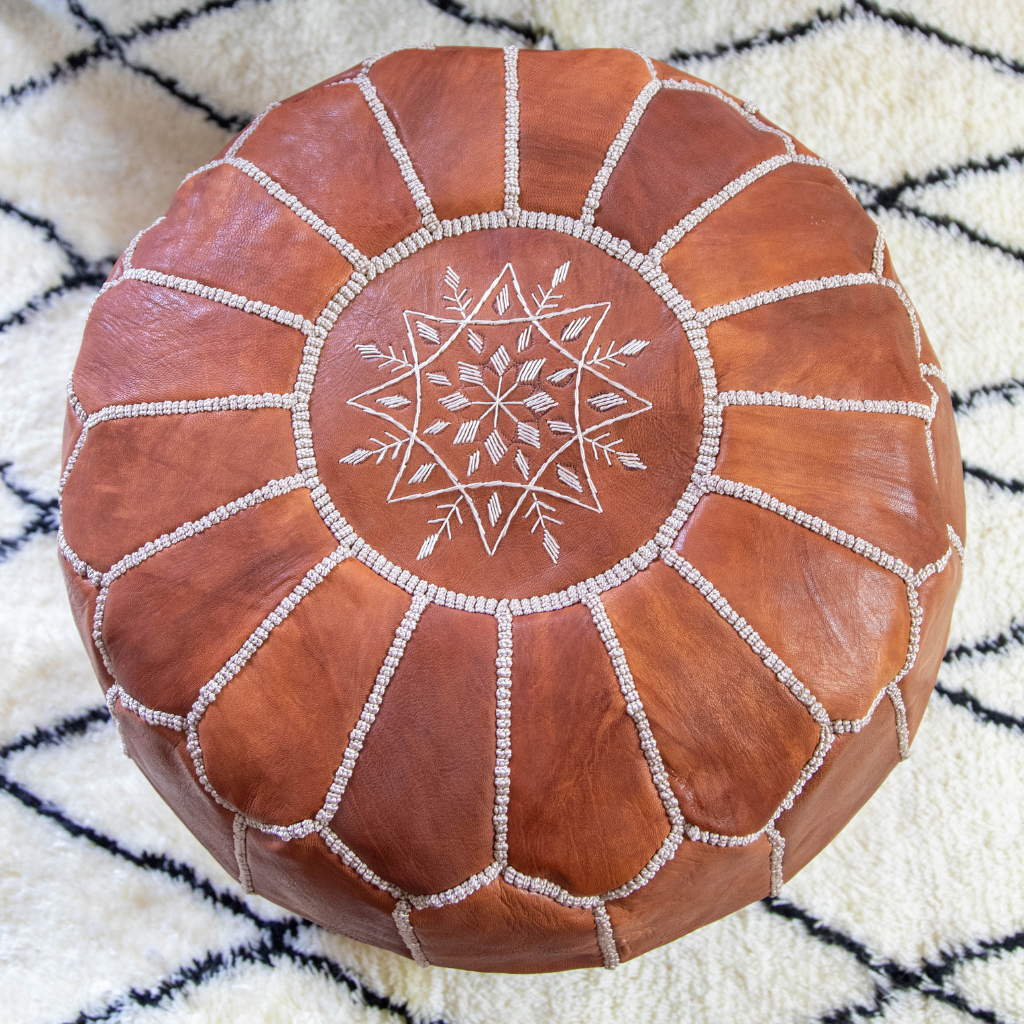 Moroccan Leather Pouffe Tan