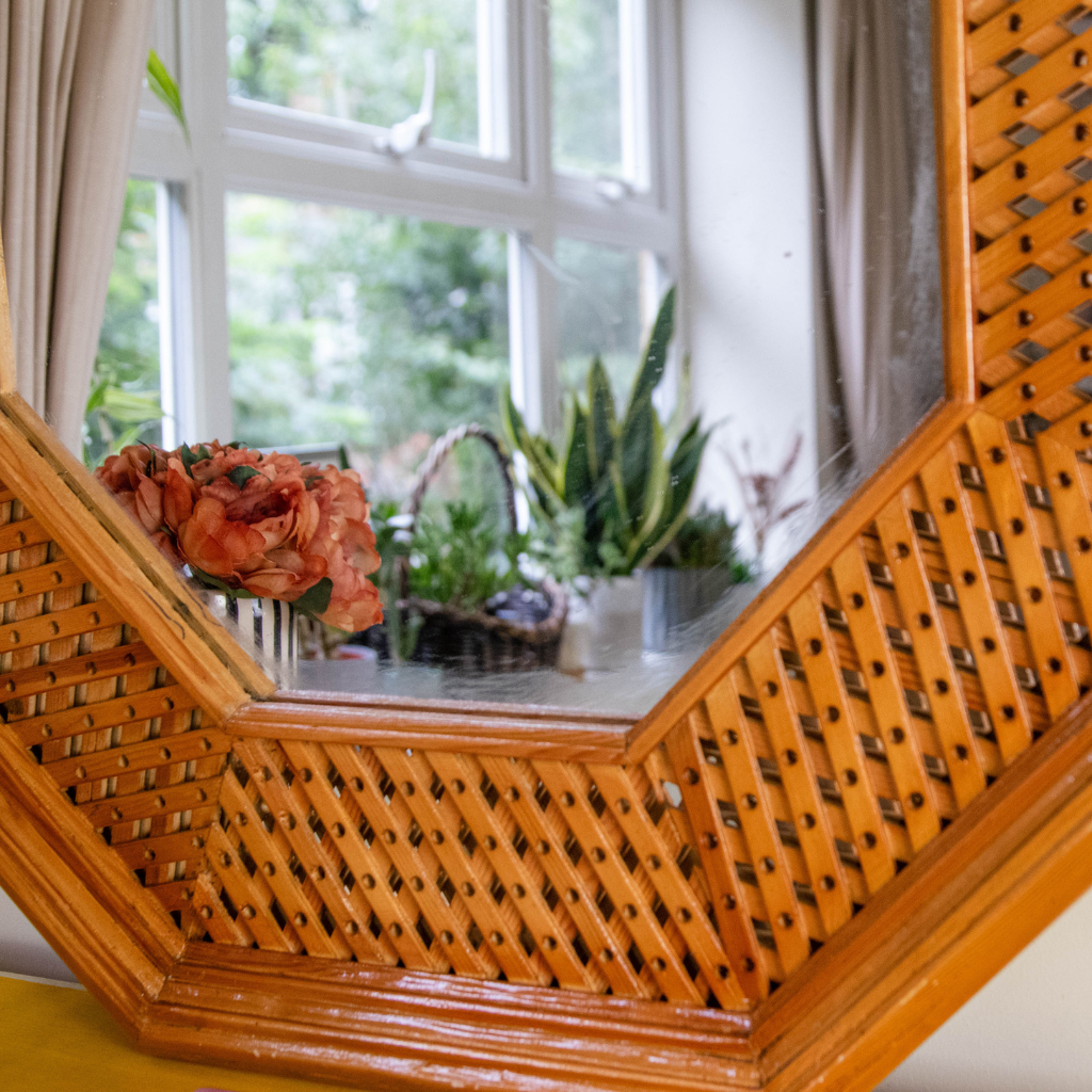 Hand-Carved Moroccan Wooden Wall Mirror