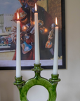 Handmade Vintage Tamegroute Shaded Green Candlestick Holder