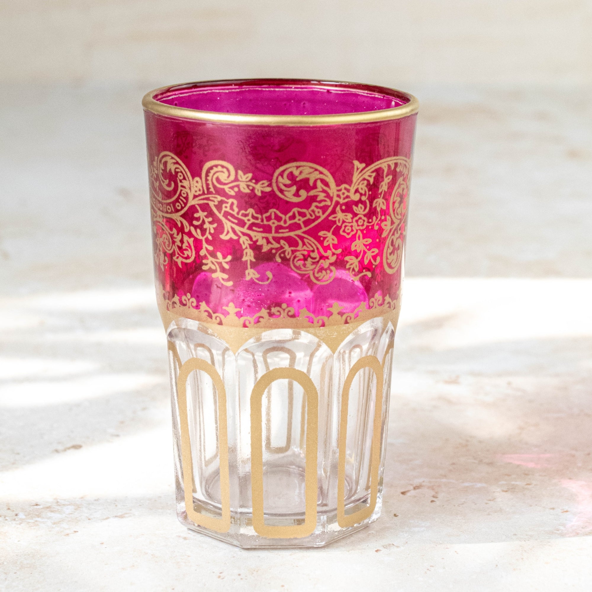 Moroccan Tea Glasses – Fuchsia Pink & Gold Set of 6