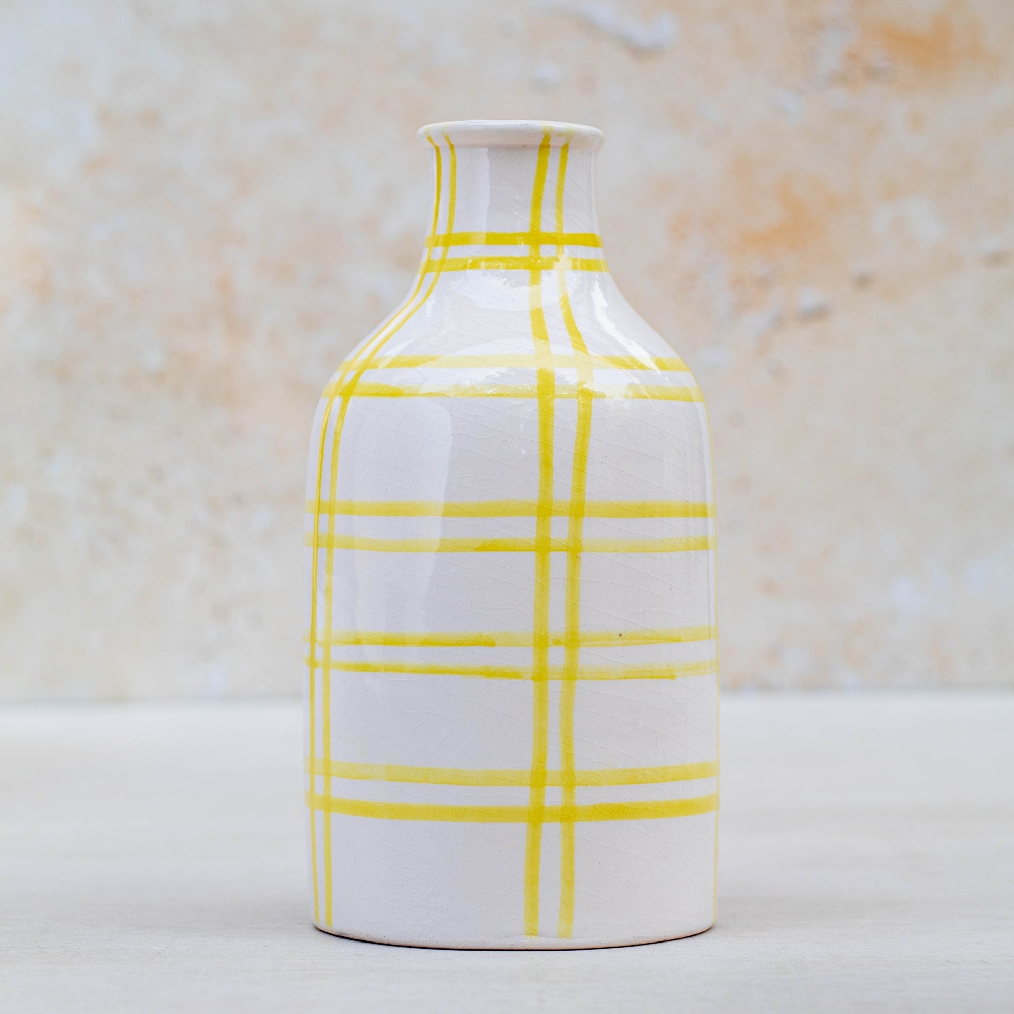 Handmade Checkered Ceramic Vase - yellow
