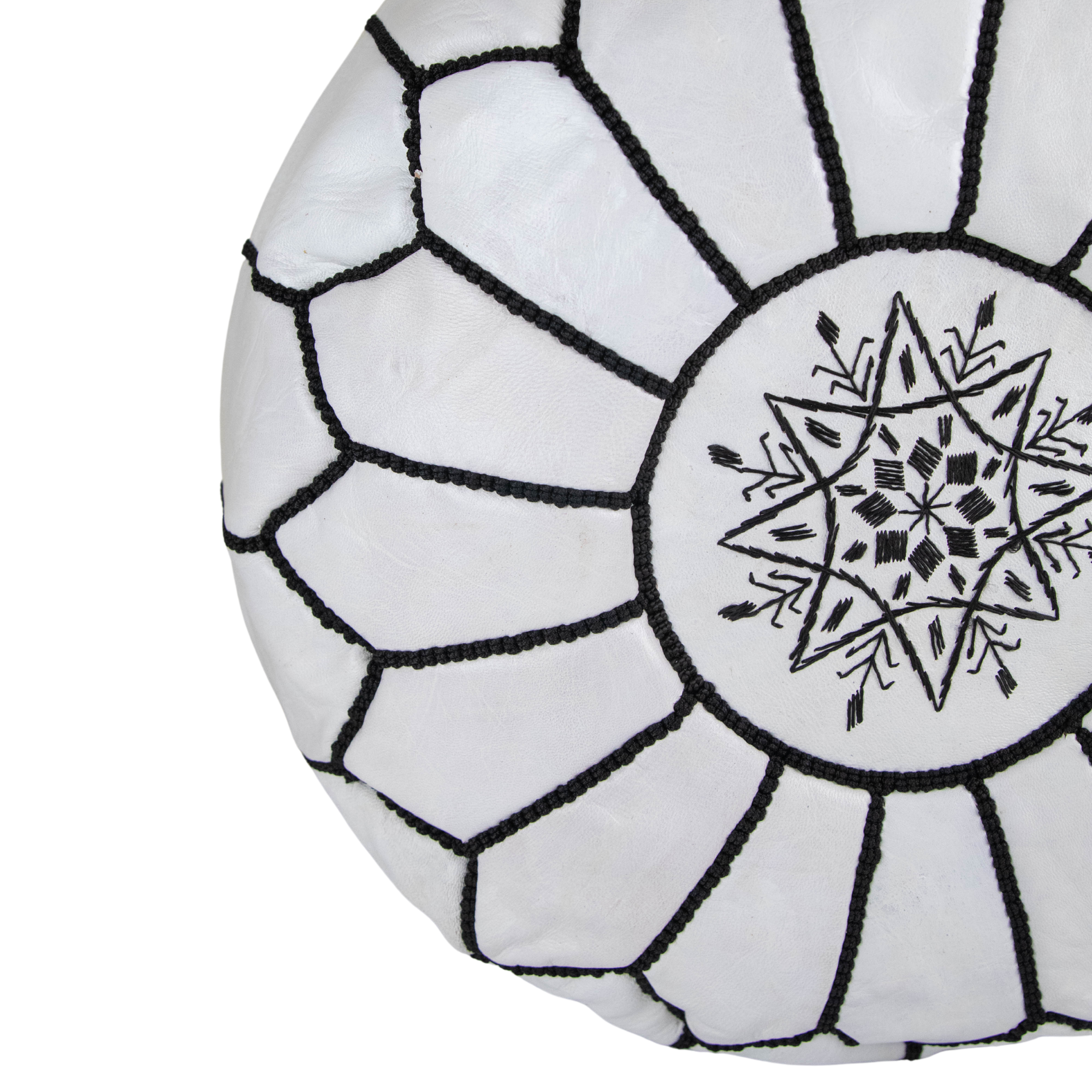 Moroccan Leather Pouffe White and Black