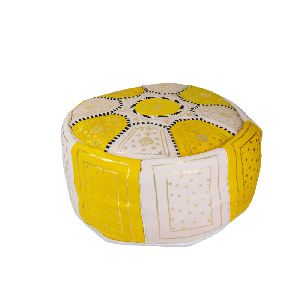 Moroccan Leather Floor Pouffe/Ottoman: Yellow