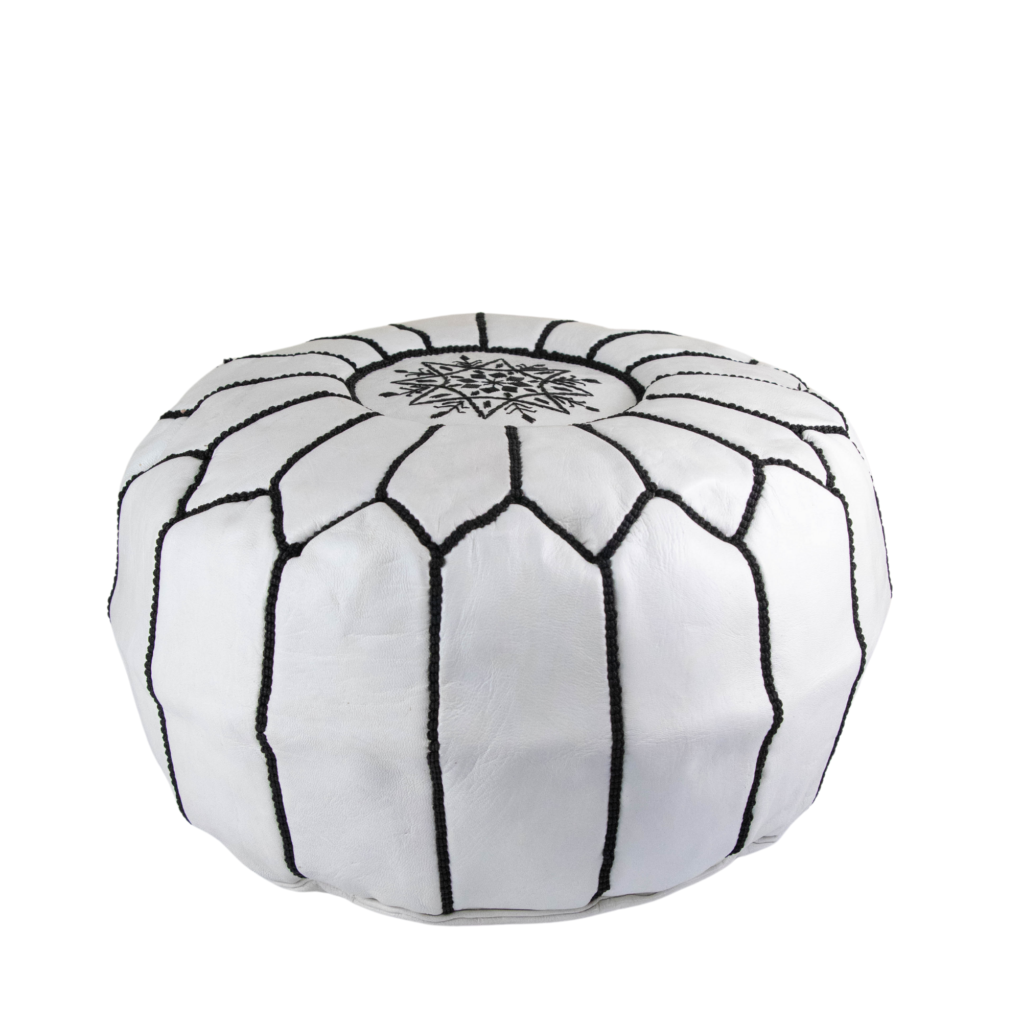 Moroccan Leather Pouffe White and Black