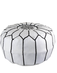 Moroccan Leather Pouffe White and Black