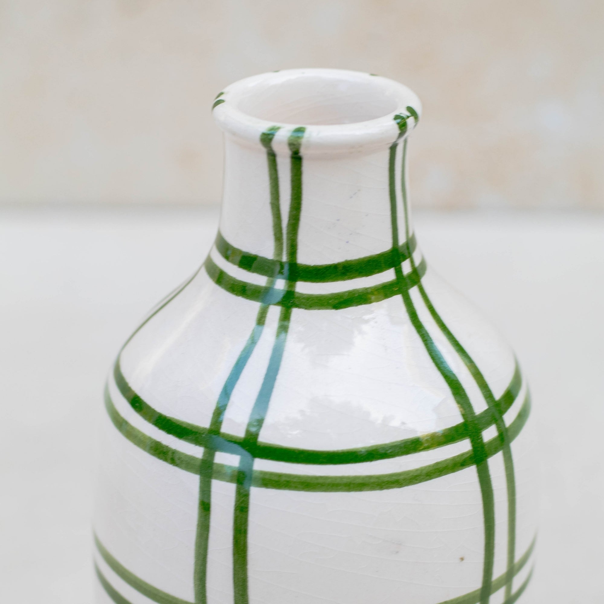 Green Checkered Ceramic Vase | Handmade Moroccan Pottery
