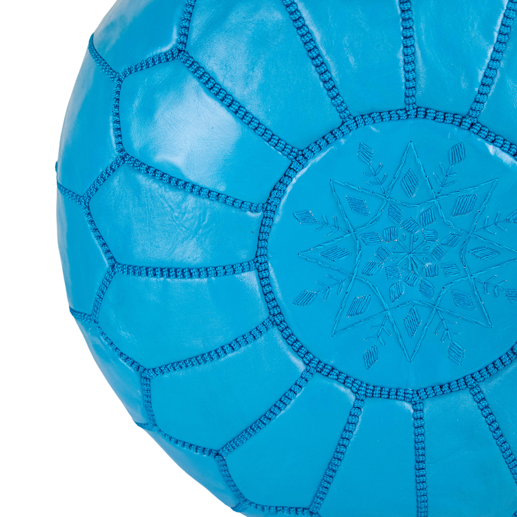 Moroccan Leather Pouffe Aegean Blue