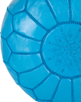 Moroccan Leather Pouffe Aegean Blue