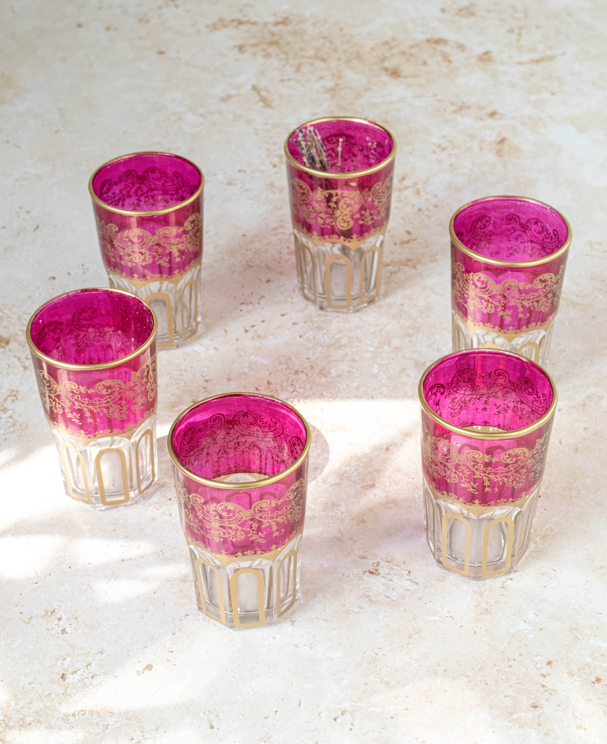 Set of 6 Moroccan Multicoloured Tea Glasses – Pink