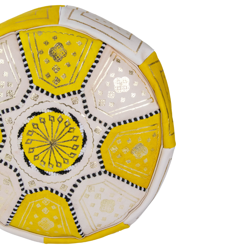 Moroccan Leather Floor Pouffe/Ottoman: Yellow