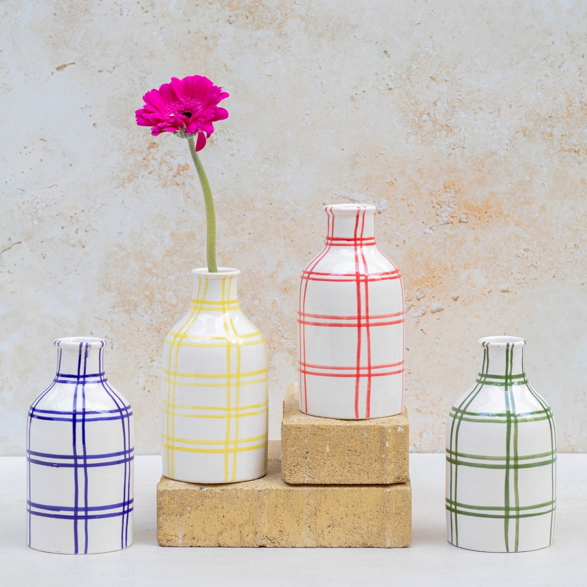 Handmade Checkered Ceramic Vase - 
