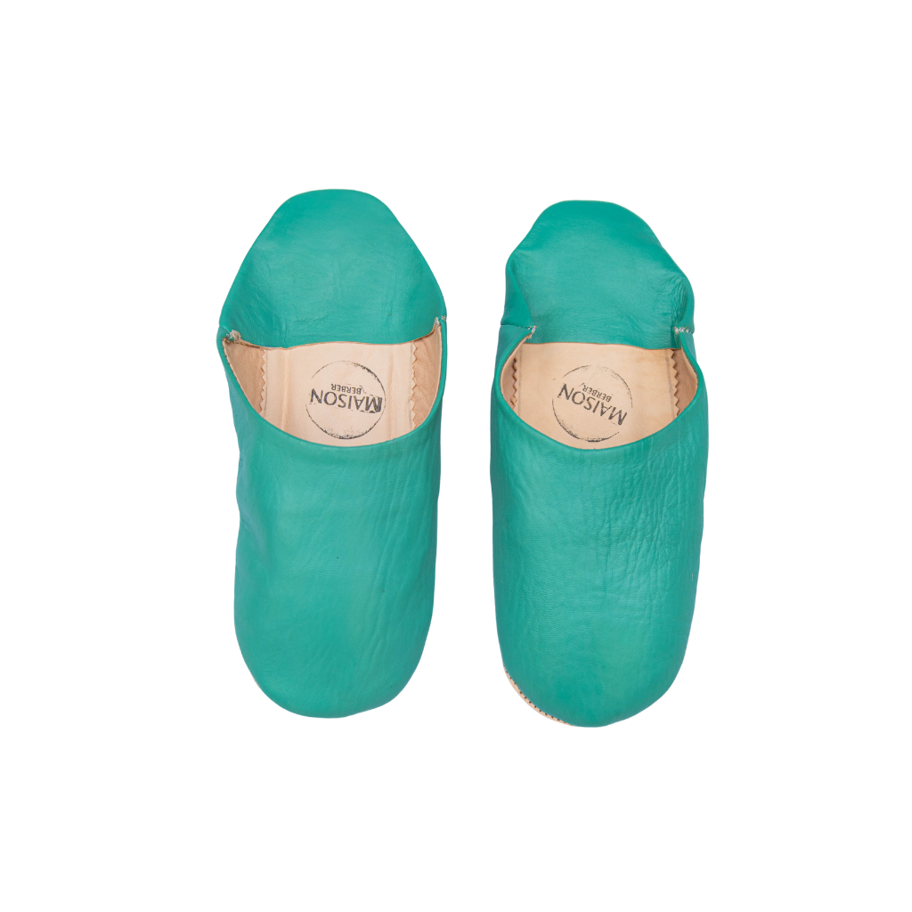 Moroccan Babouche Slippers, Dark Duck Egg