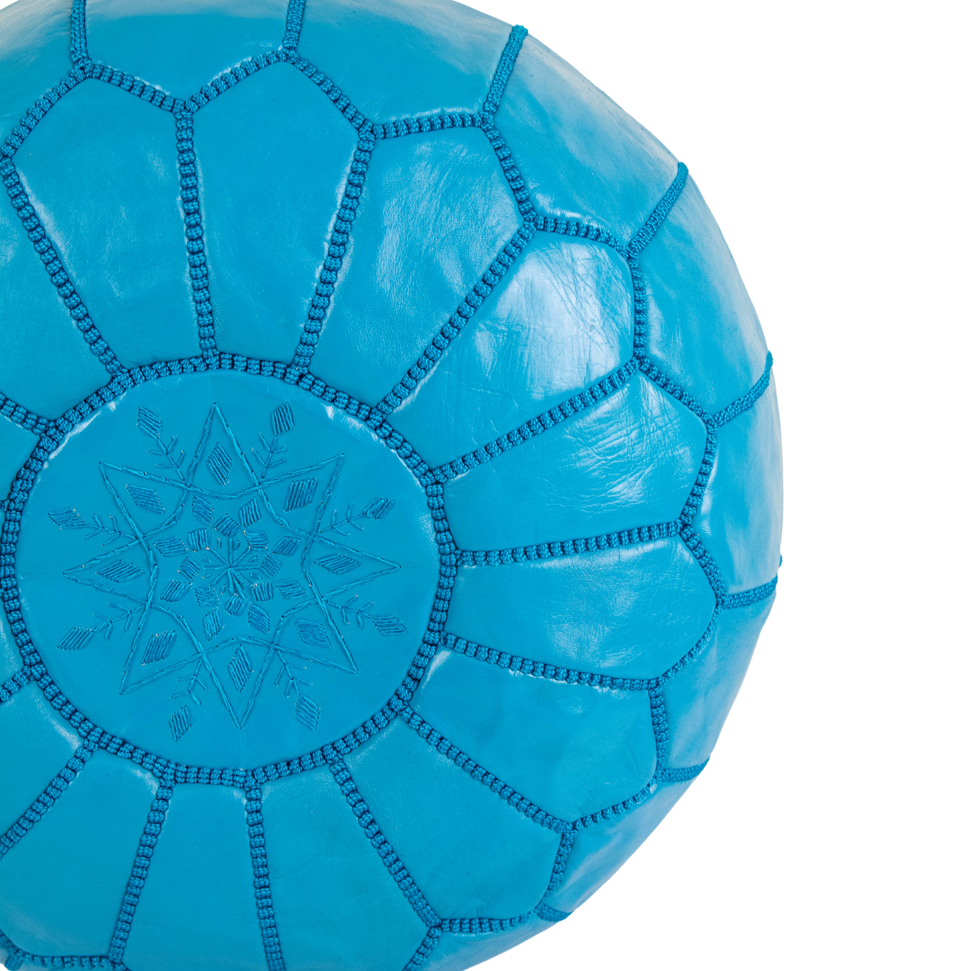 Moroccan Leather Pouffe Aegean Blue