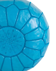 Moroccan Leather Pouffe Aegean Blue