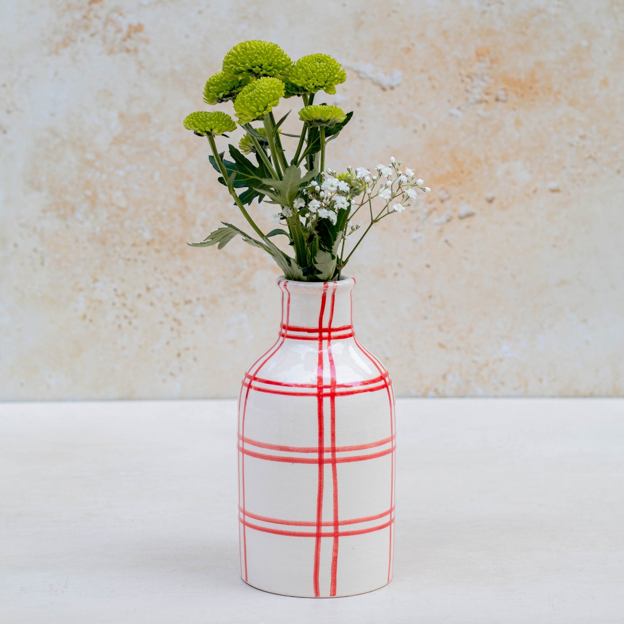Handmade Checkered Ceramic Vase - red
