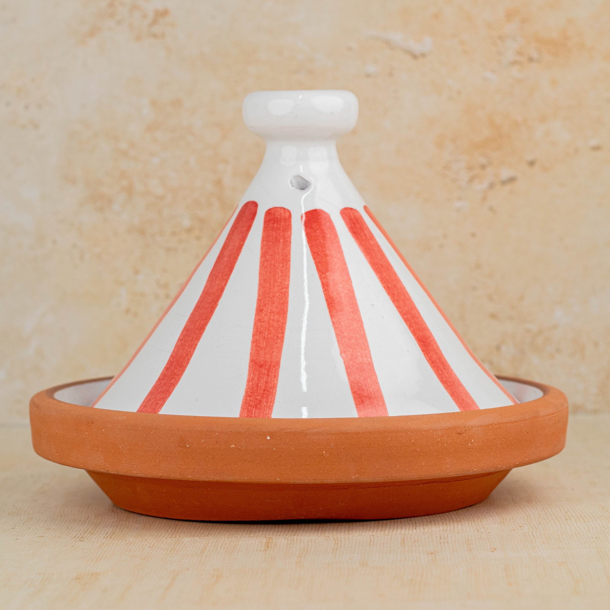 Handmade Moroccan Cooking Tagine - Red Stripes
