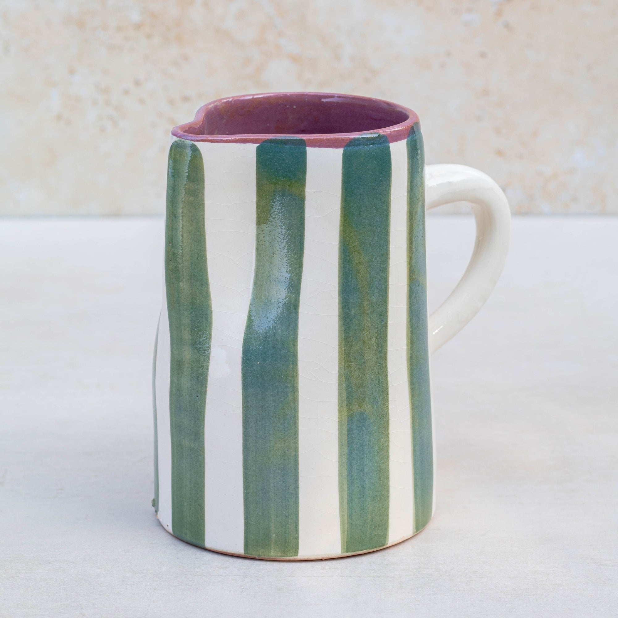 Handmade Striped Ceramic Pitcher - Green
