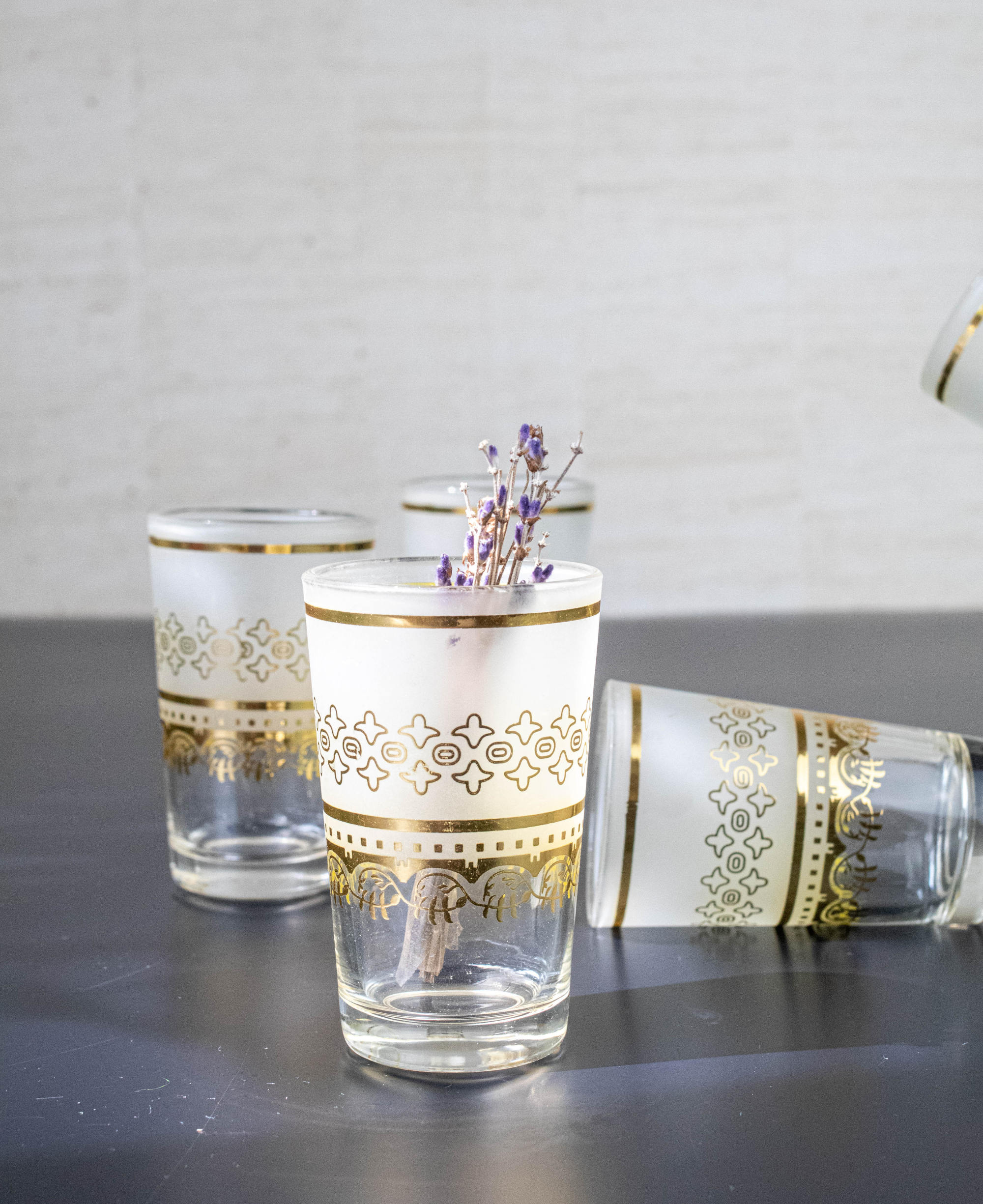 Moroccan Tea Set of 6 – Frosted & Gold Multicolored Glasses