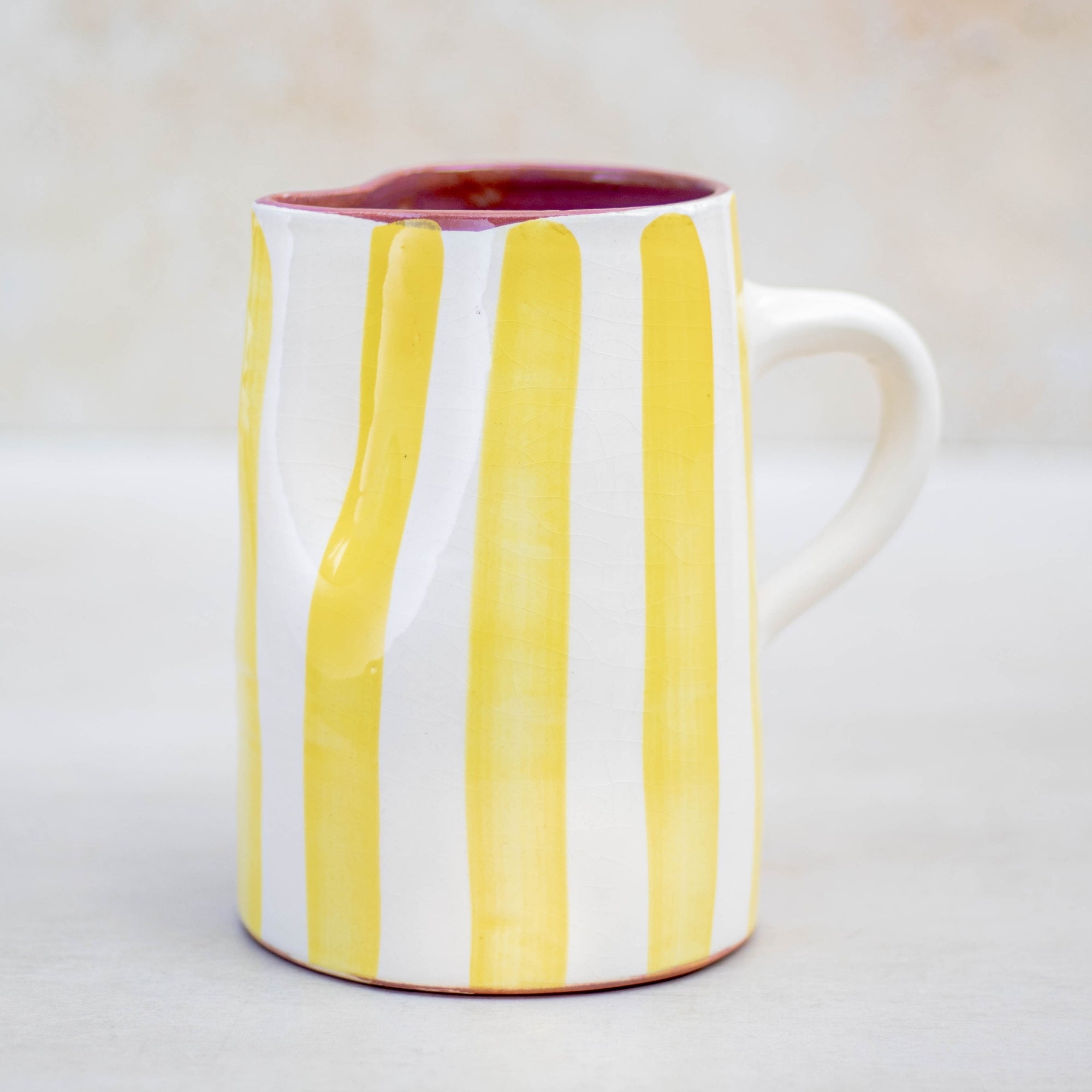 Handmade Striped Ceramic Pitcher - Yellow