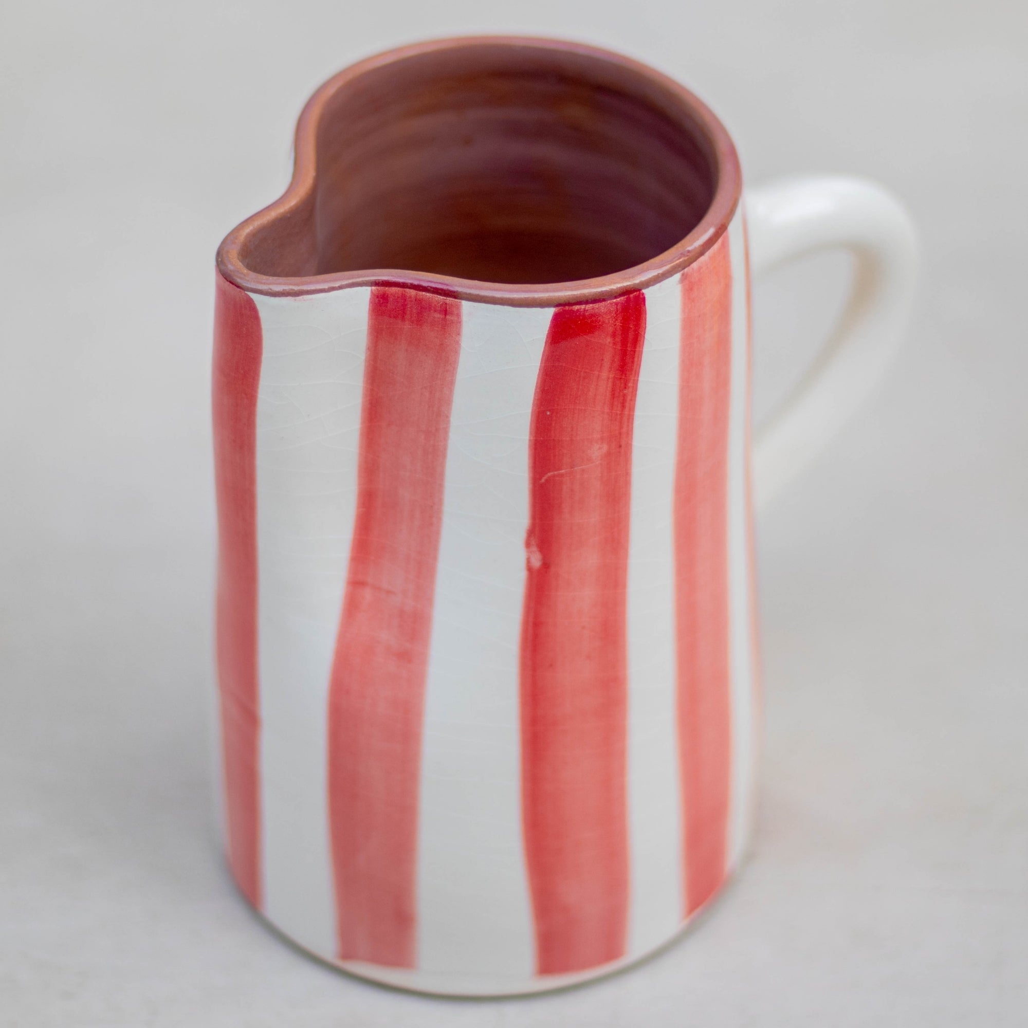 Handmade Striped Ceramic Pitcher - Red