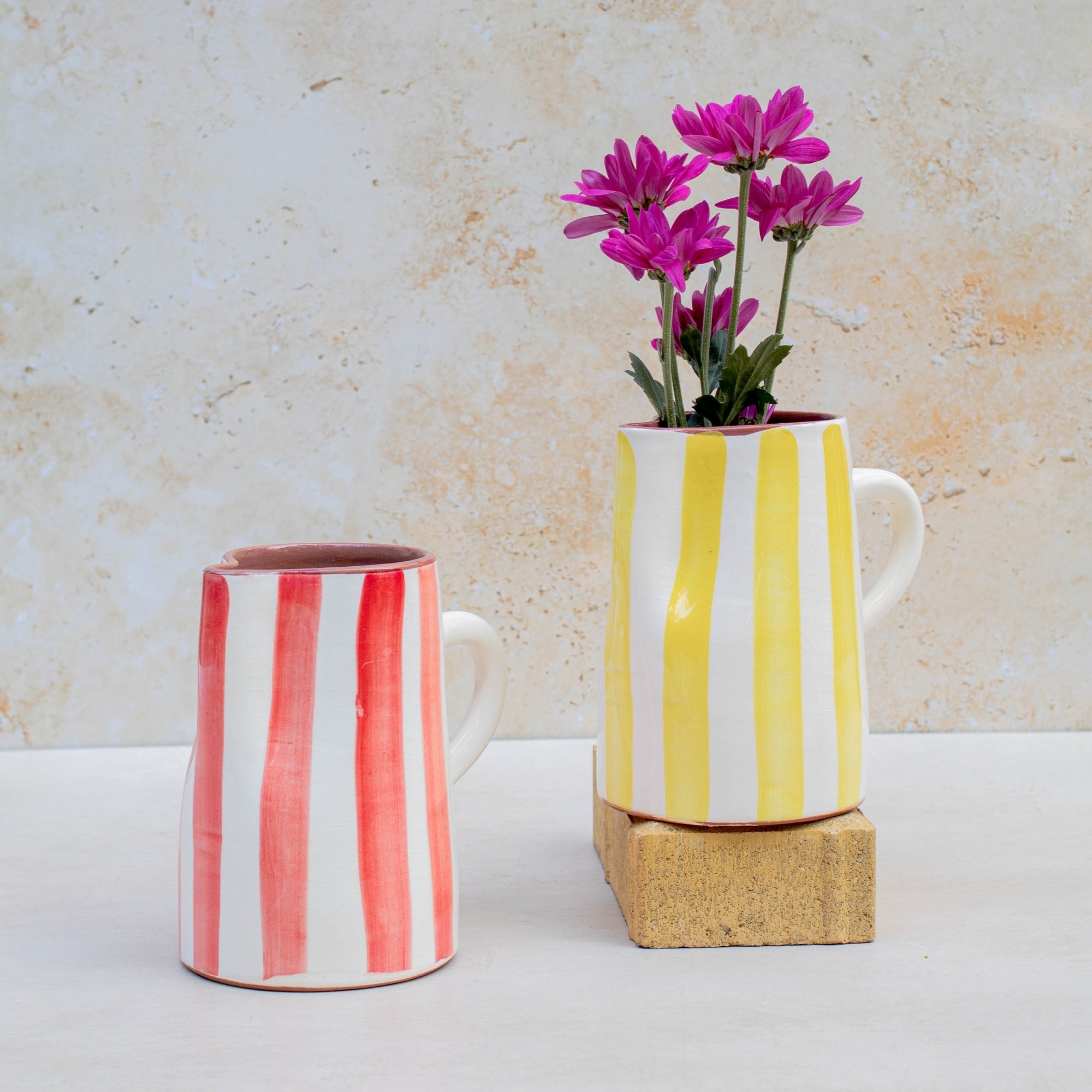 Handmade Striped Ceramic Pitcher 
