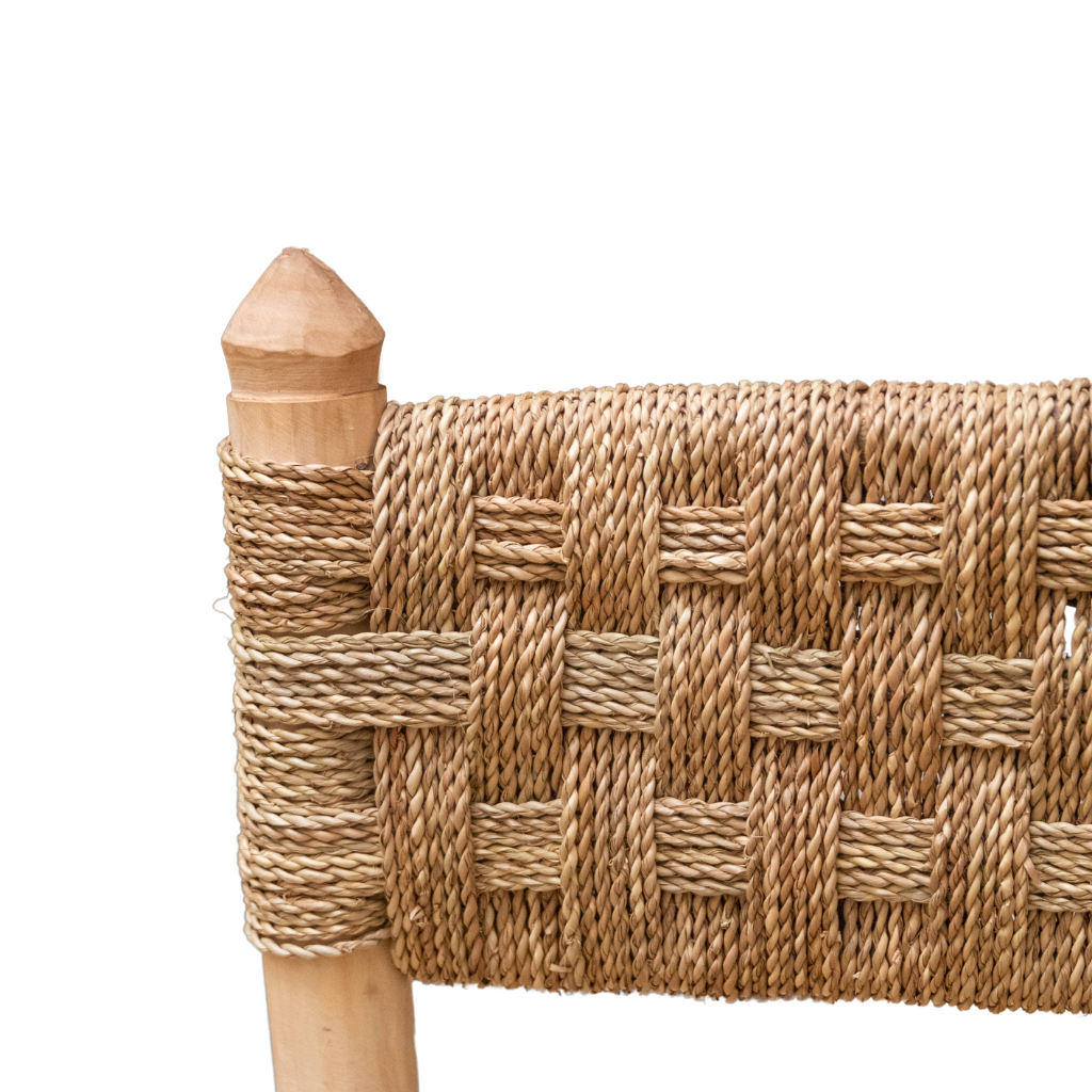 Moroccan Laurel Wood Chair: Woven Wicker Seating