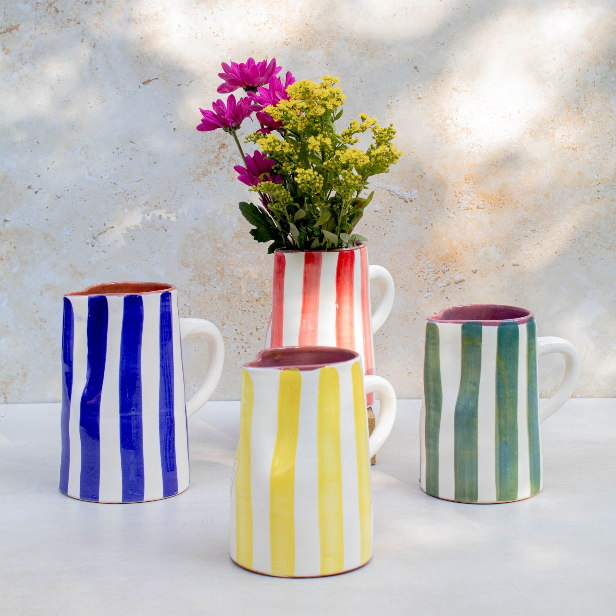Handmade Striped Ceramic Pitcher 