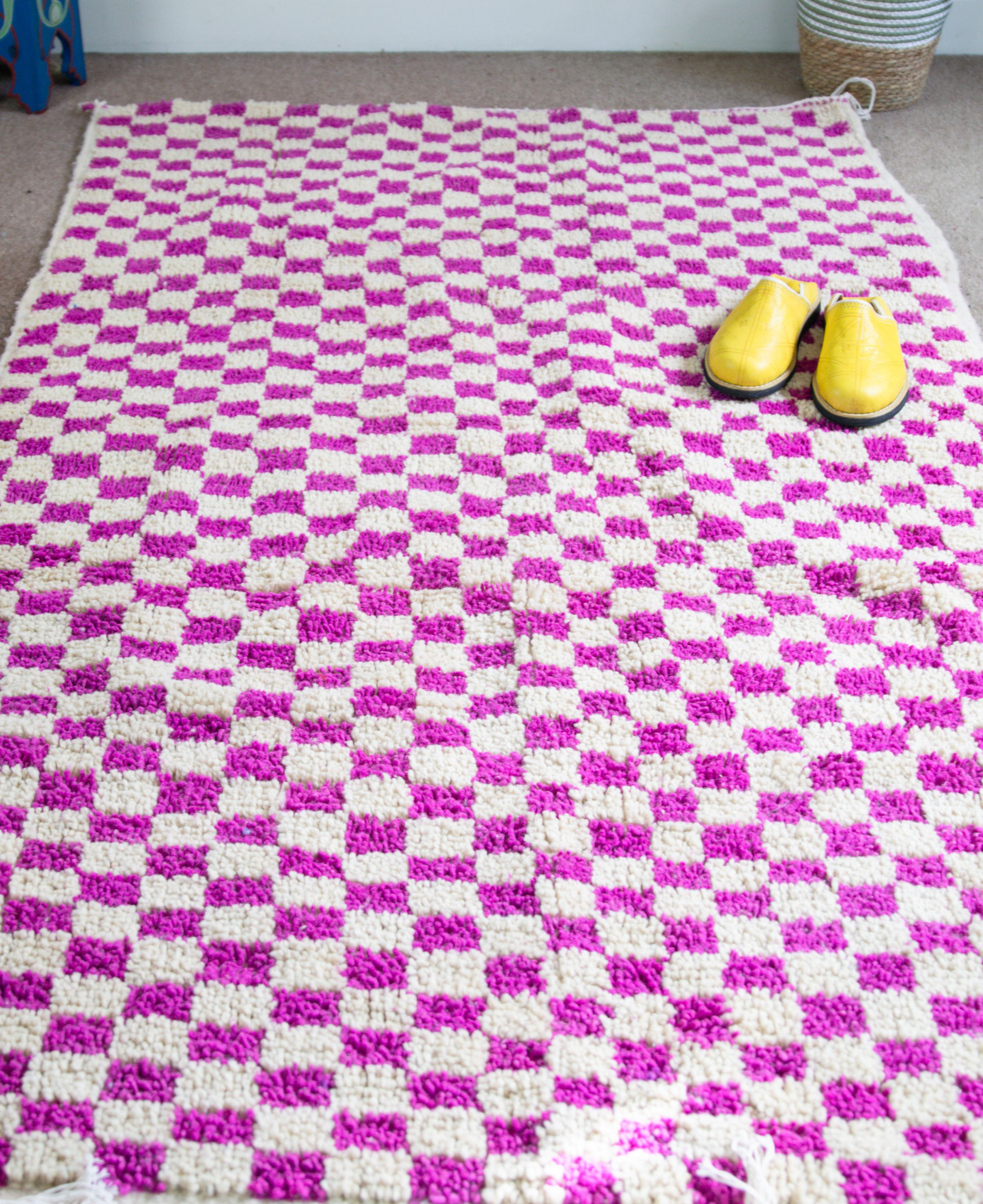 Moroccan Handmade Checkerboard Rug - Checkered Rugs  187cm x 116cm (Sky)