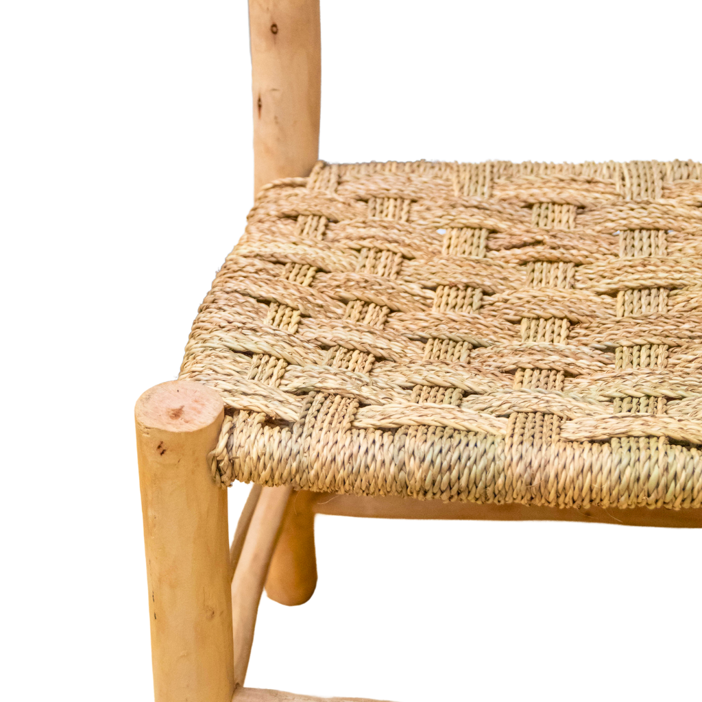 Moroccan Laurel Wood Chair: Woven Wicker Seating