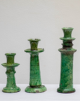 Handmade Moroccan Vintage Tamegroute Shaded Green Candlestick Set of 3