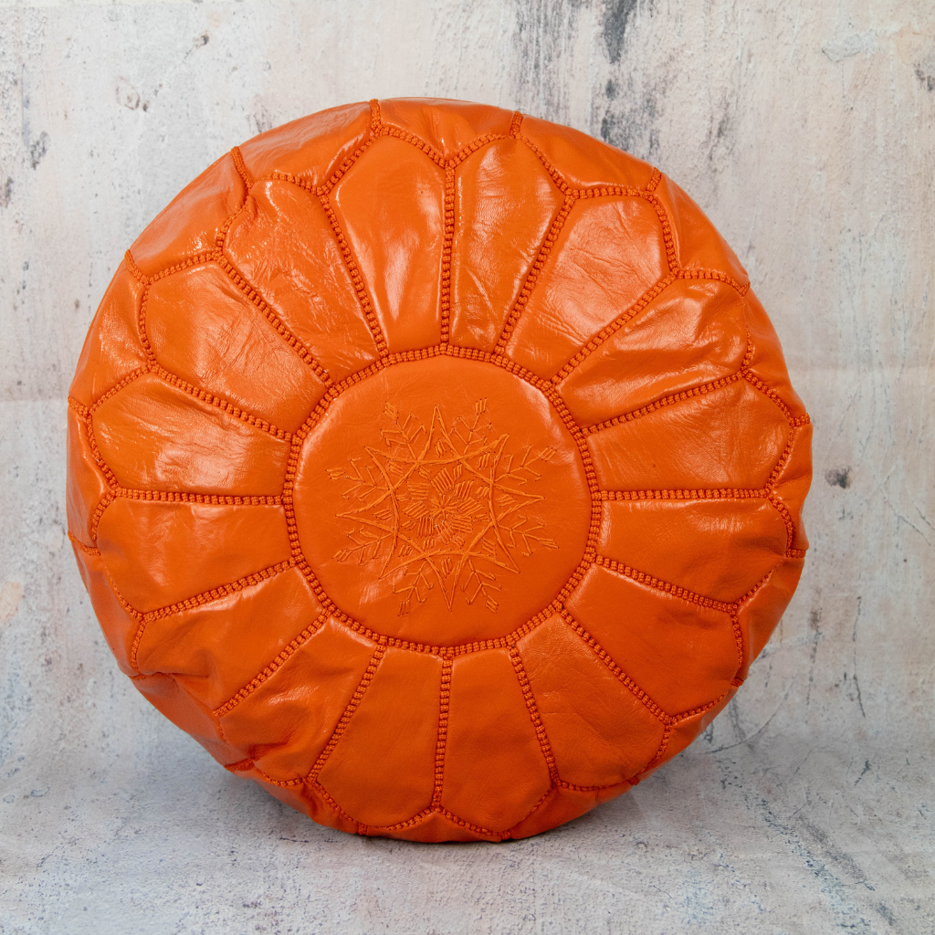 Moroccan Leather Pouffe Burnt Orange