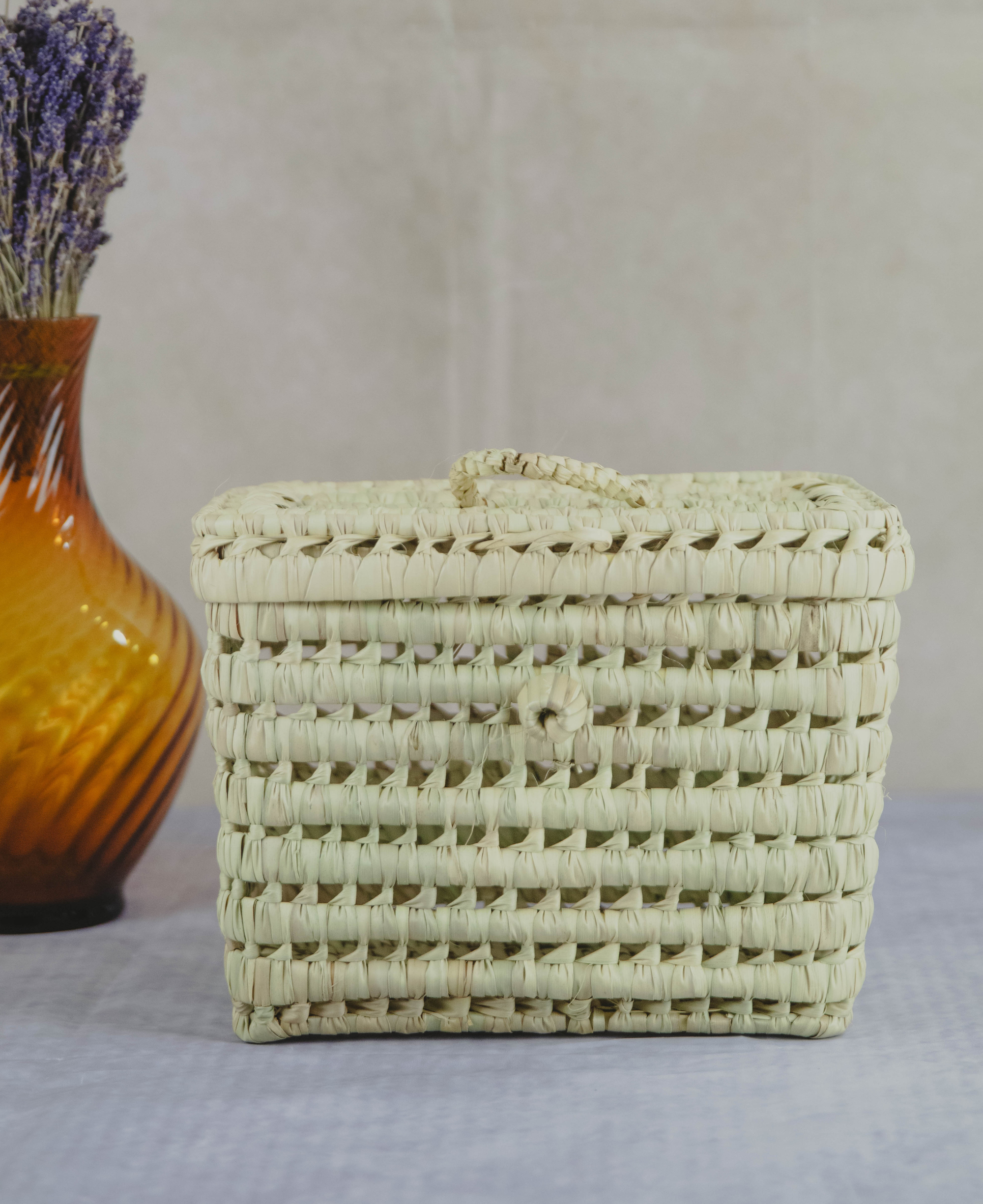 Wicker Storage Baskets - Palm Leaf Storage Chests - Handmade Rattan Basket Storage 28cm
