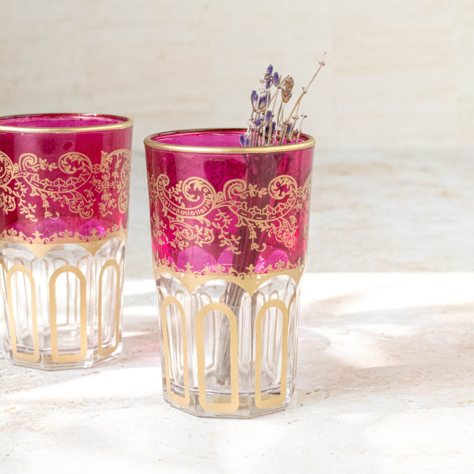 Moroccan Tea Glasses – Fuchsia Pink & Gold Set of 6
