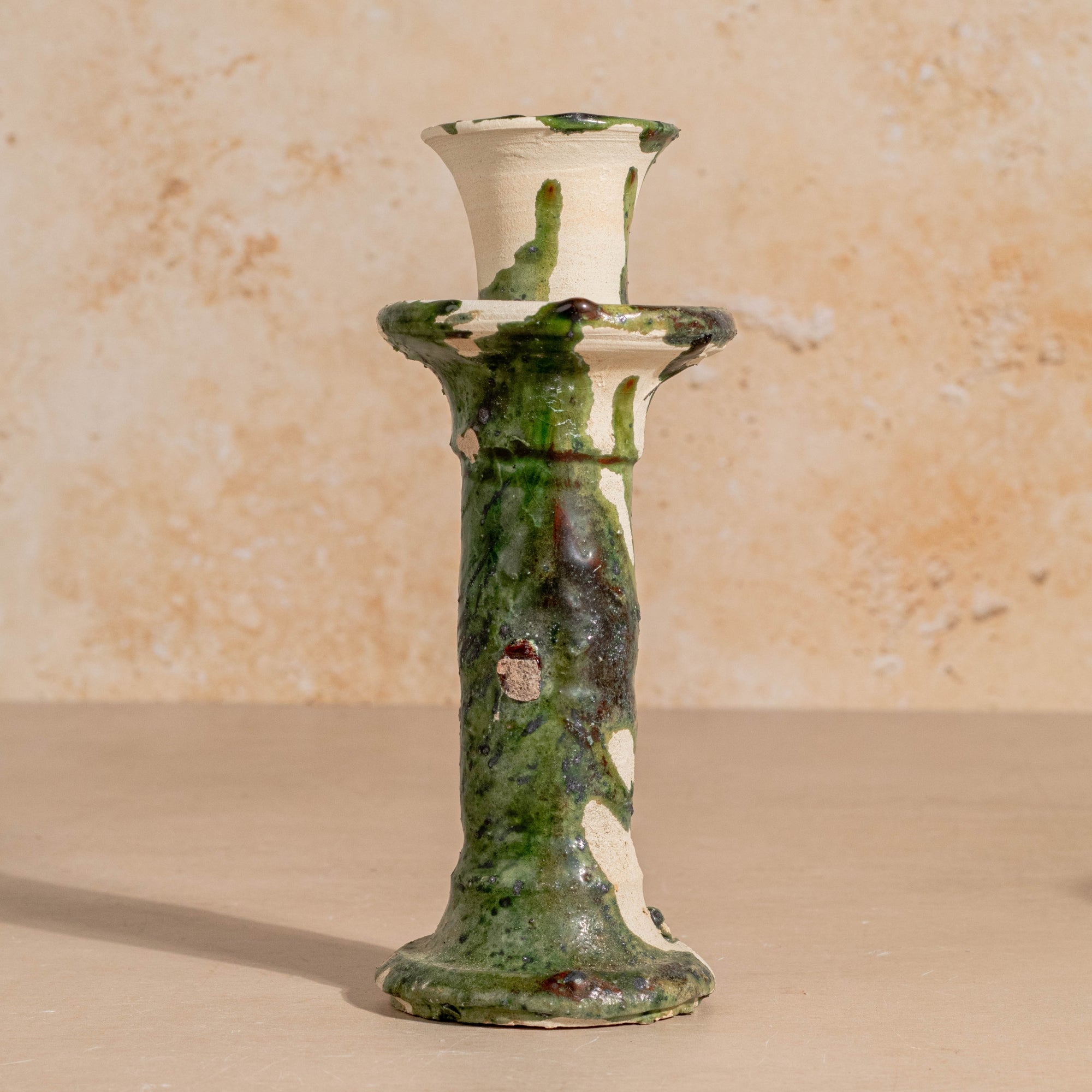 Handmade Tamegroute Splatter Candlestick - Green