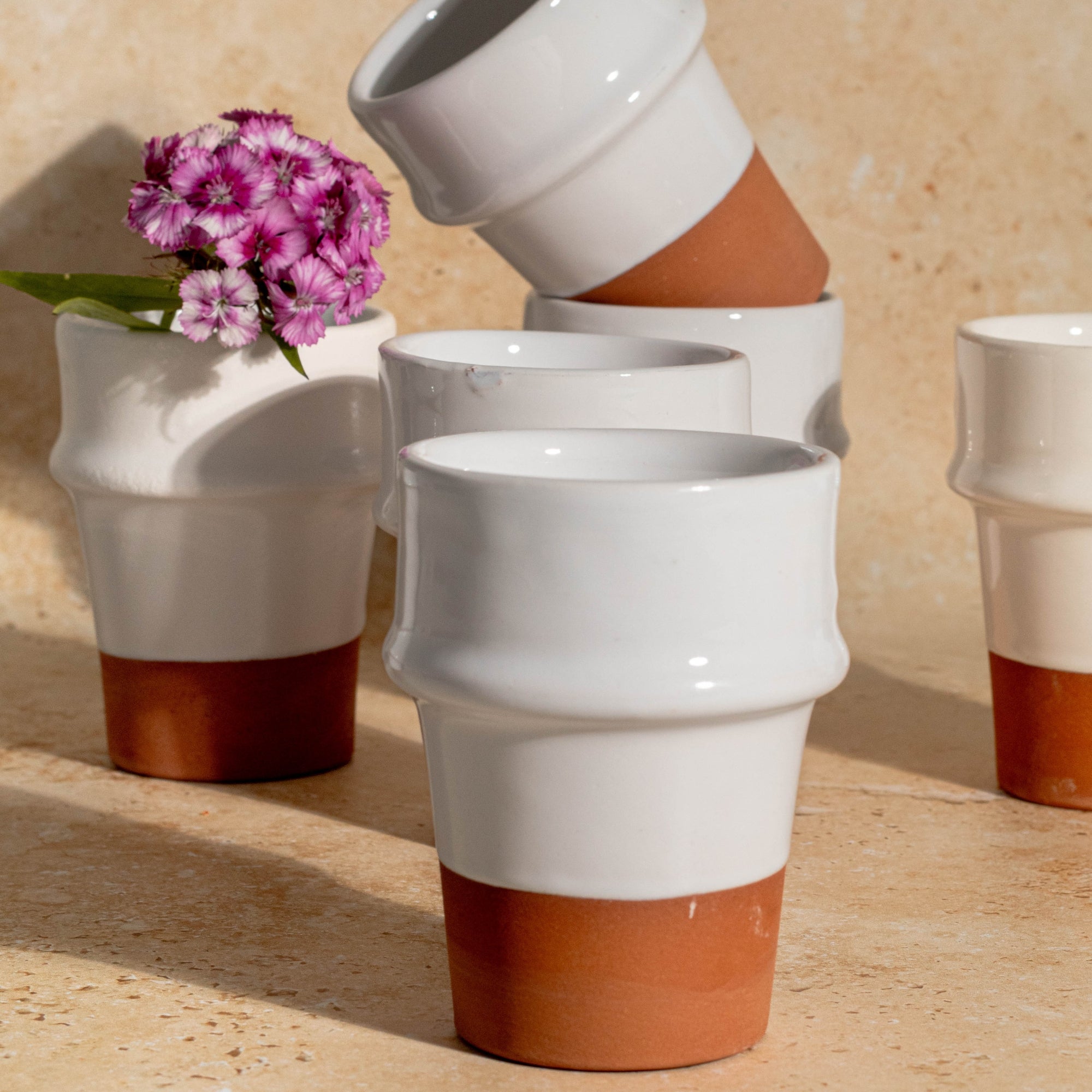 Beldi Ceramic Cup | Handmade White & Terracotta