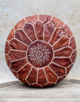 Brown Moroccan leather pouf – front view