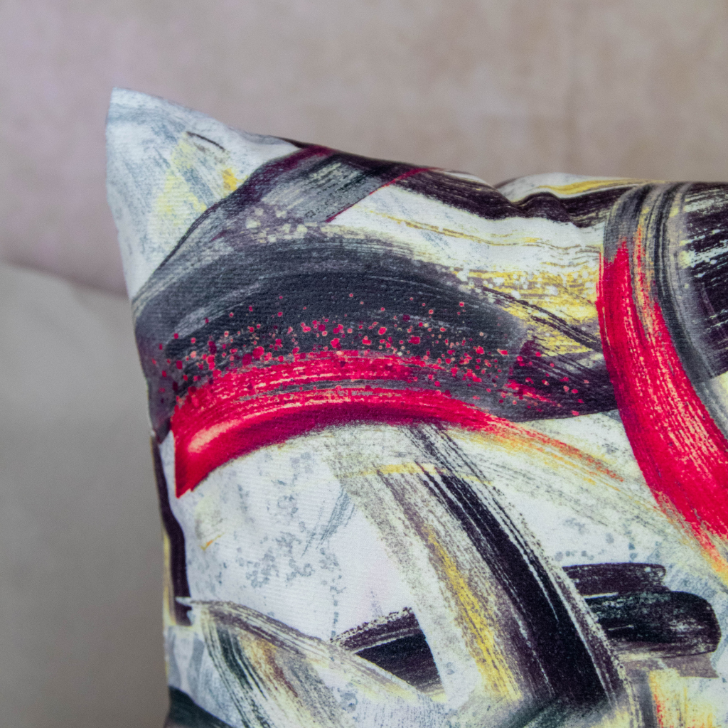 Modern Abstract Cushion Cover: Red/Gold/Black Hues