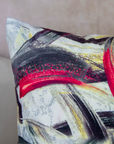 Modern Abstract Cushion Cover: Red/Gold/Black Hues